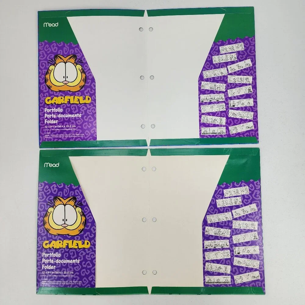New Lot of 5 Vtg 1999 Garfield Cat & Odie Dog School Binder Pocket Folders NOS